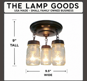 Mason Jar LIGHT FIXTURE New PINT Chain Trio - The Lamp Goods
