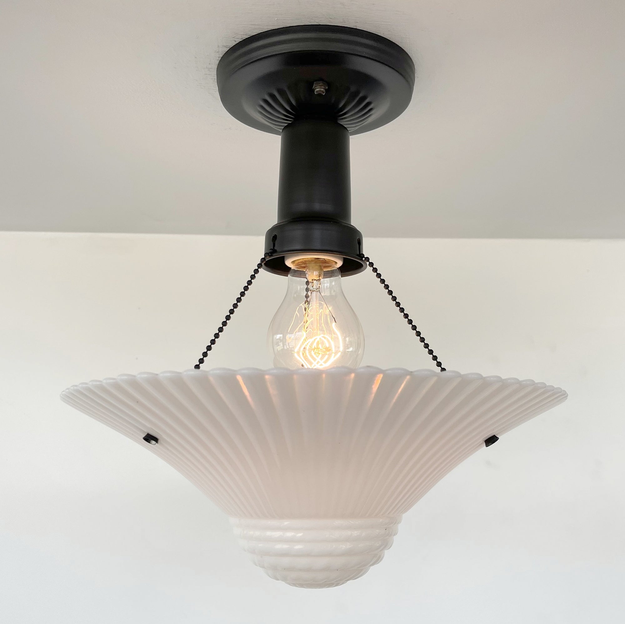 RARE FIND Gorgeous Suspended 1940's Milk Glass Shade Ceiling Light