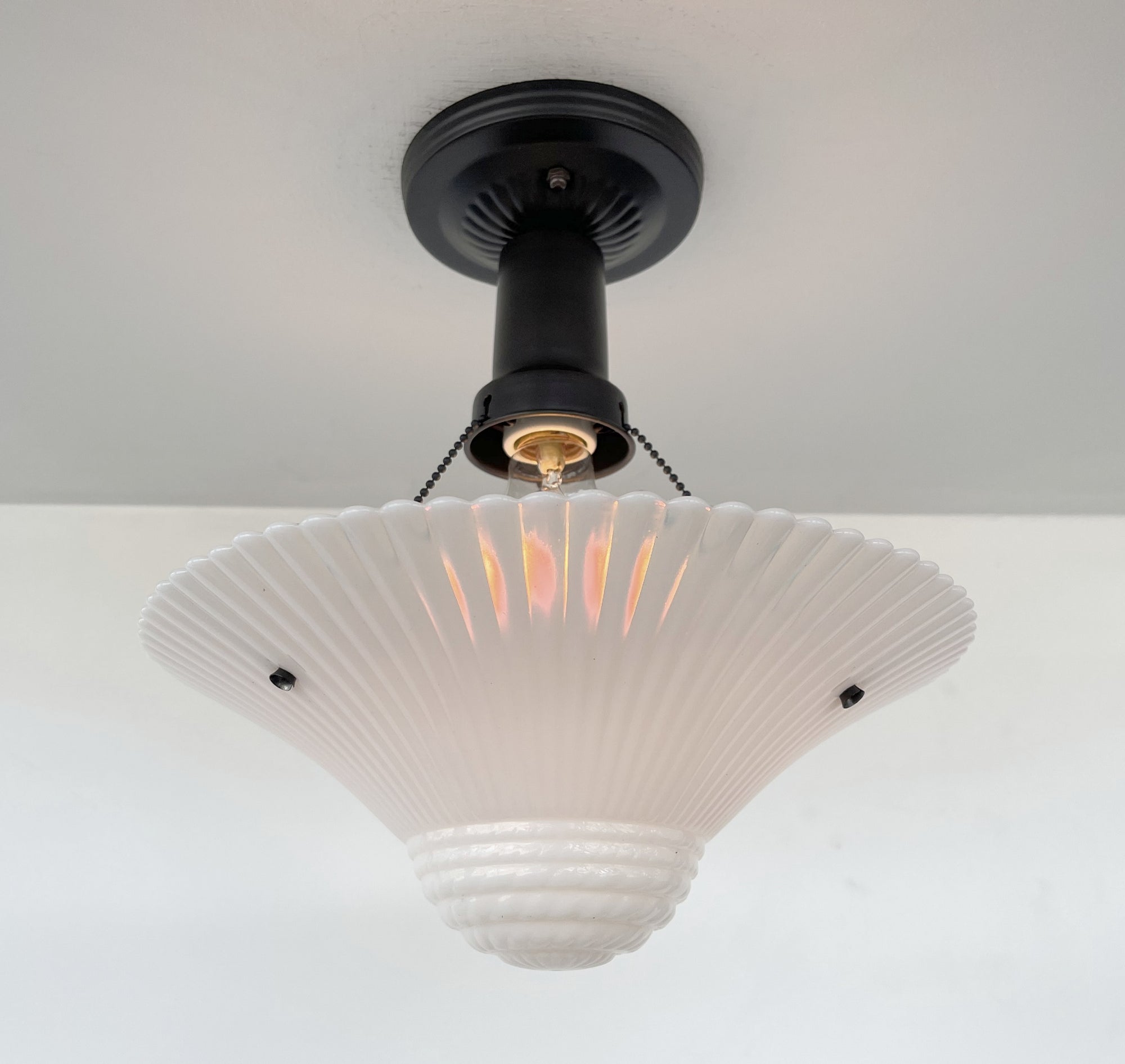 RARE FIND Gorgeous Suspended 1940's Milk Glass Shade Ceiling Light