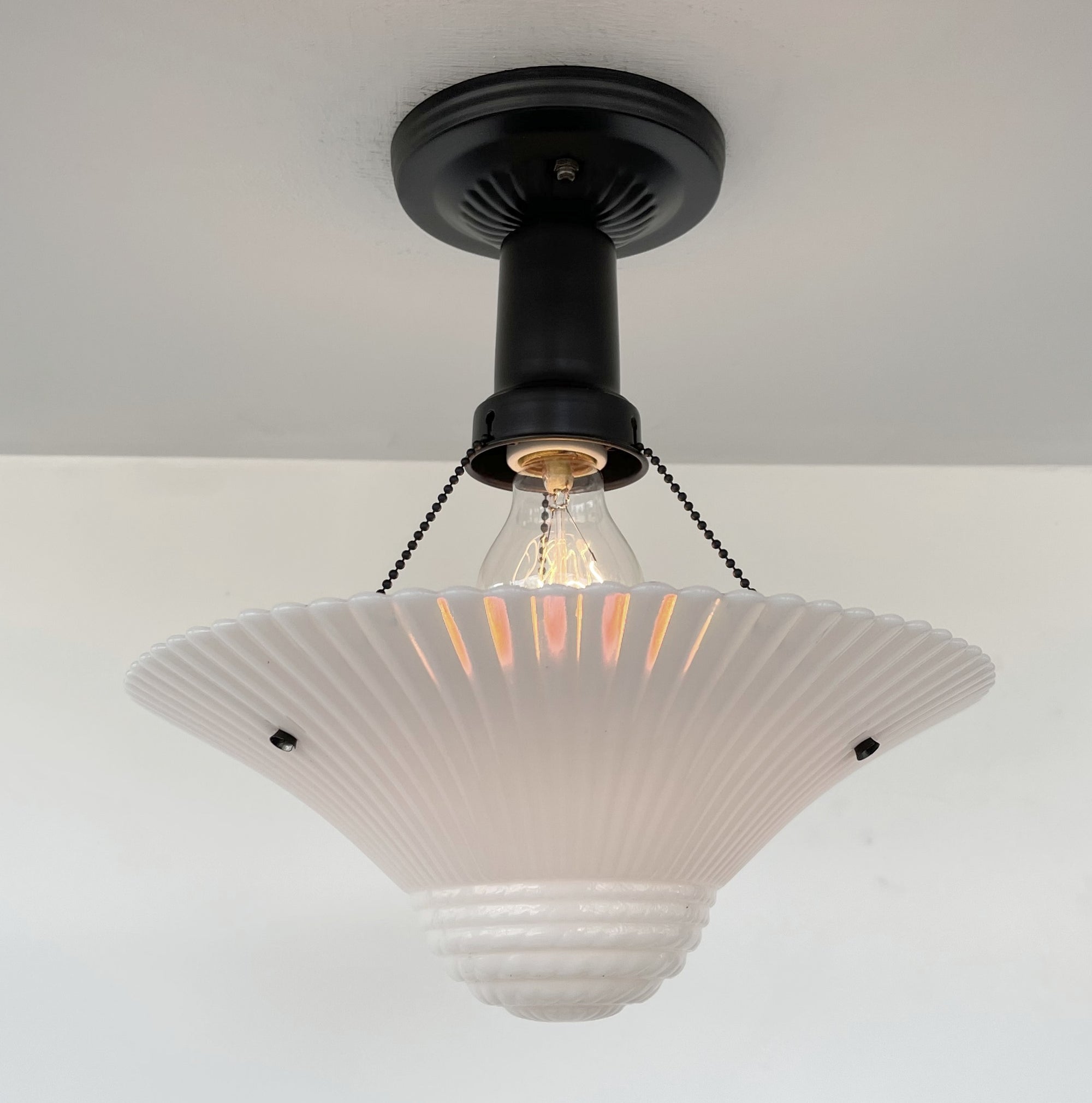 RARE FIND Gorgeous Suspended 1940's Milk Glass Shade Ceiling Light