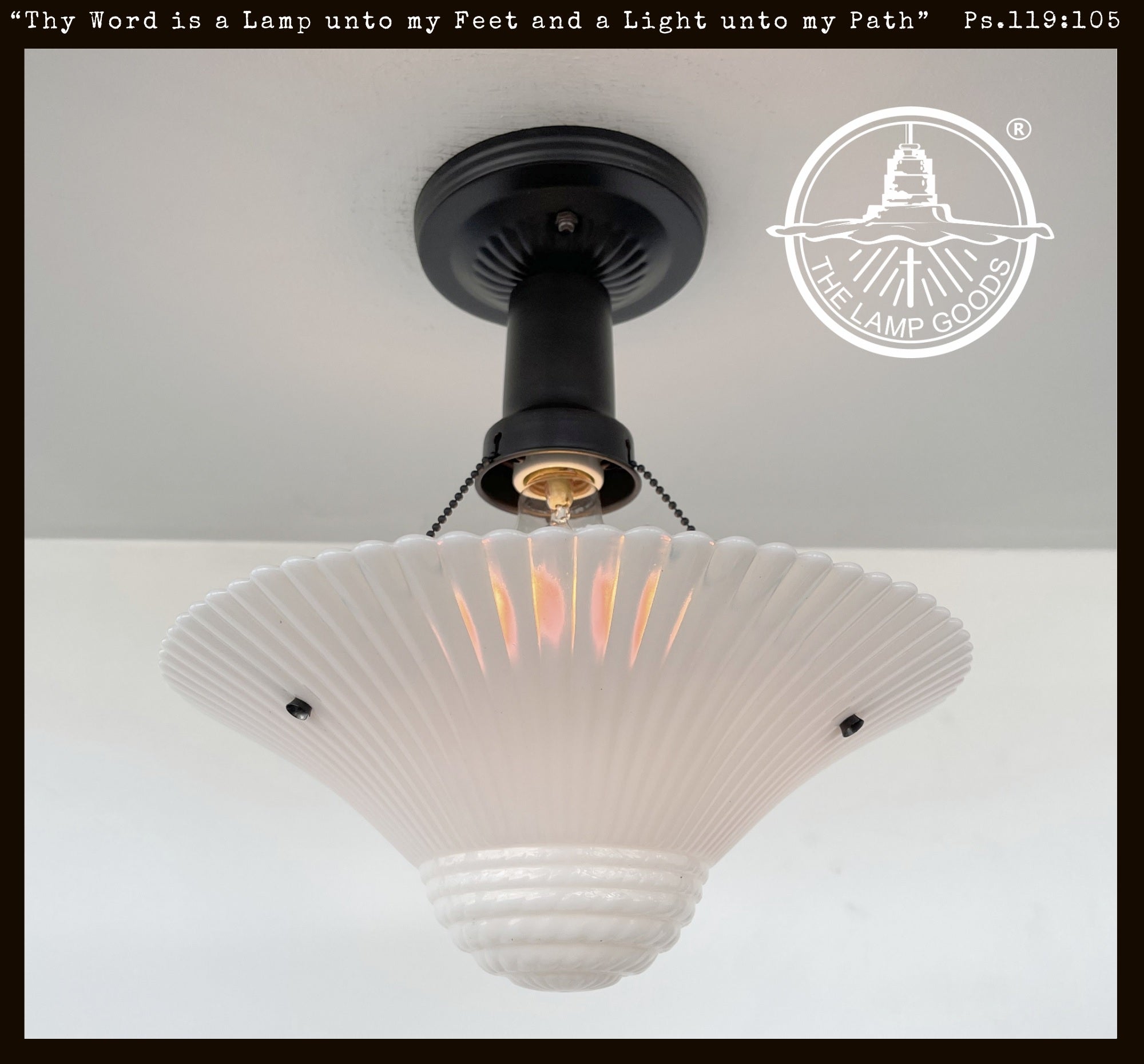 RARE FIND Gorgeous Suspended 1940's Milk Glass Shade Ceiling Light