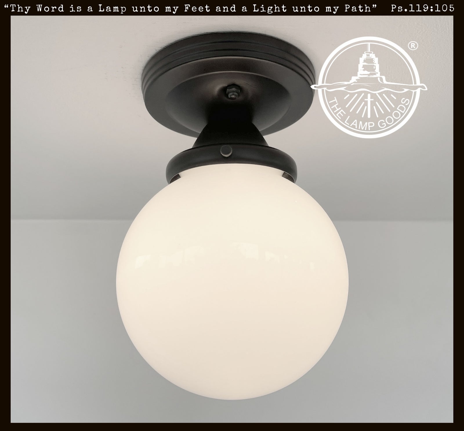 MODERN OPAL globe ceiling light fixture, black metal base, opal glass shade.

