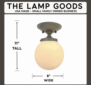 Modern Milk Glass GREY Ceiling Light Fixture of 8" Opal Glass Globe
