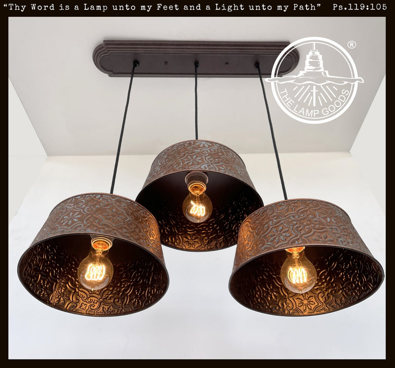 Ornate Copper CHANDELIER Rectangular TRIO Light - The Lamp Goods