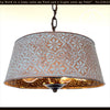 Ornate copper farmhouse chandelier with distressed blue & copper patina, ornate design.
