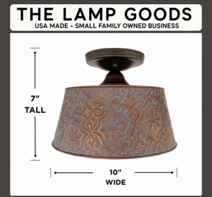 Ornate Copper Flush Mount 1-Bulb | 10" | Rustic Farmhouse