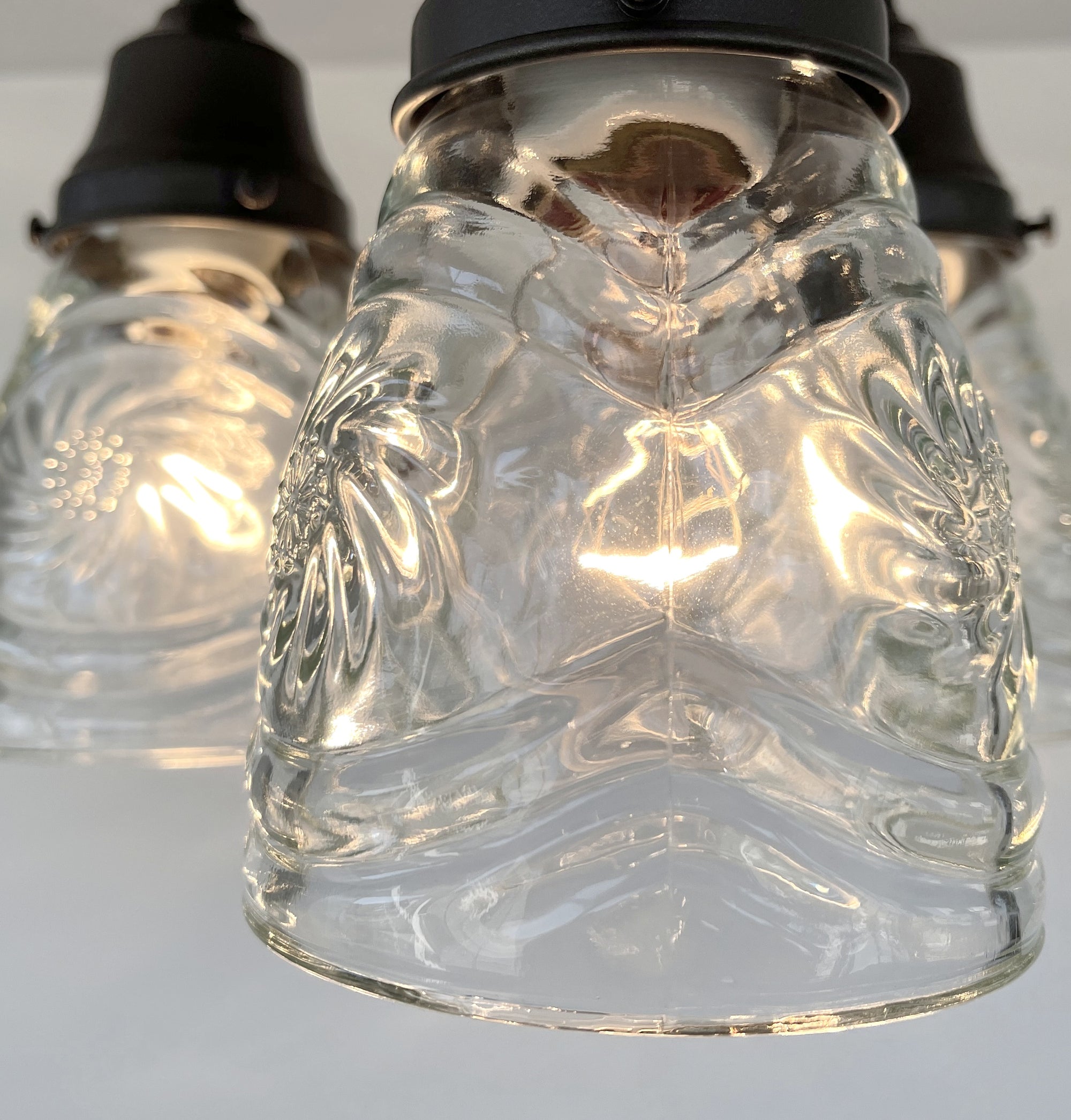 Pressed 1960's Glass Ceiling Light Fixtures Chain Trio