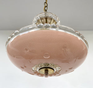 Mid Century 1940's PEACH Antique Glass Ceiling Light