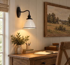 Petite White Enamel Farmhouse Wall Sconce Lighting