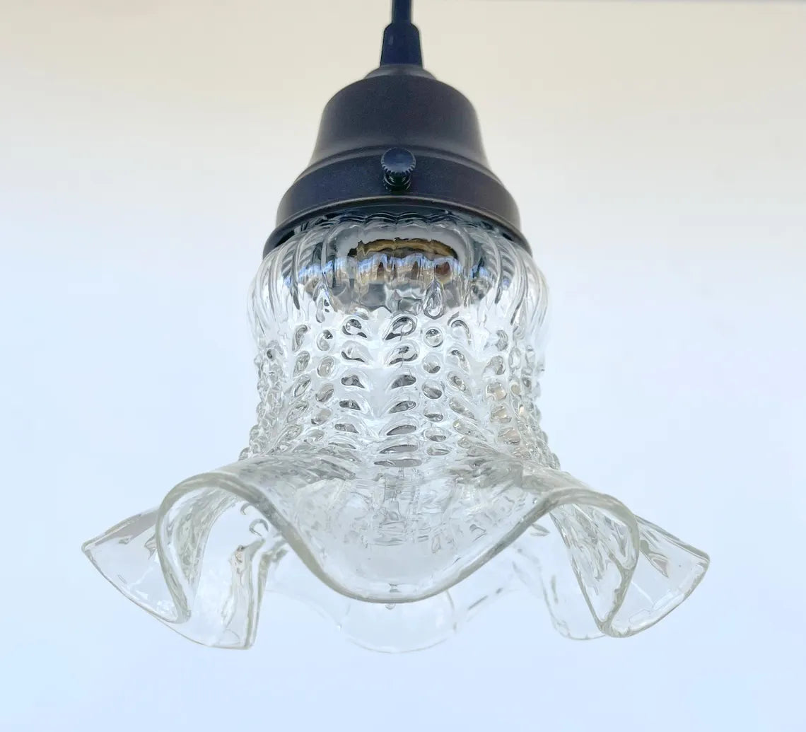 Delicate HOBNAIL RUFFLE 1930's Antique Glass Pendant