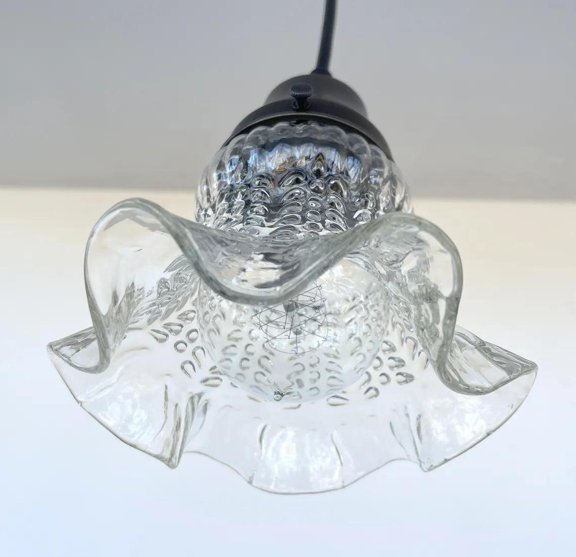 Delicate HOBNAIL RUFFLE 1930's Antique Glass Pendant