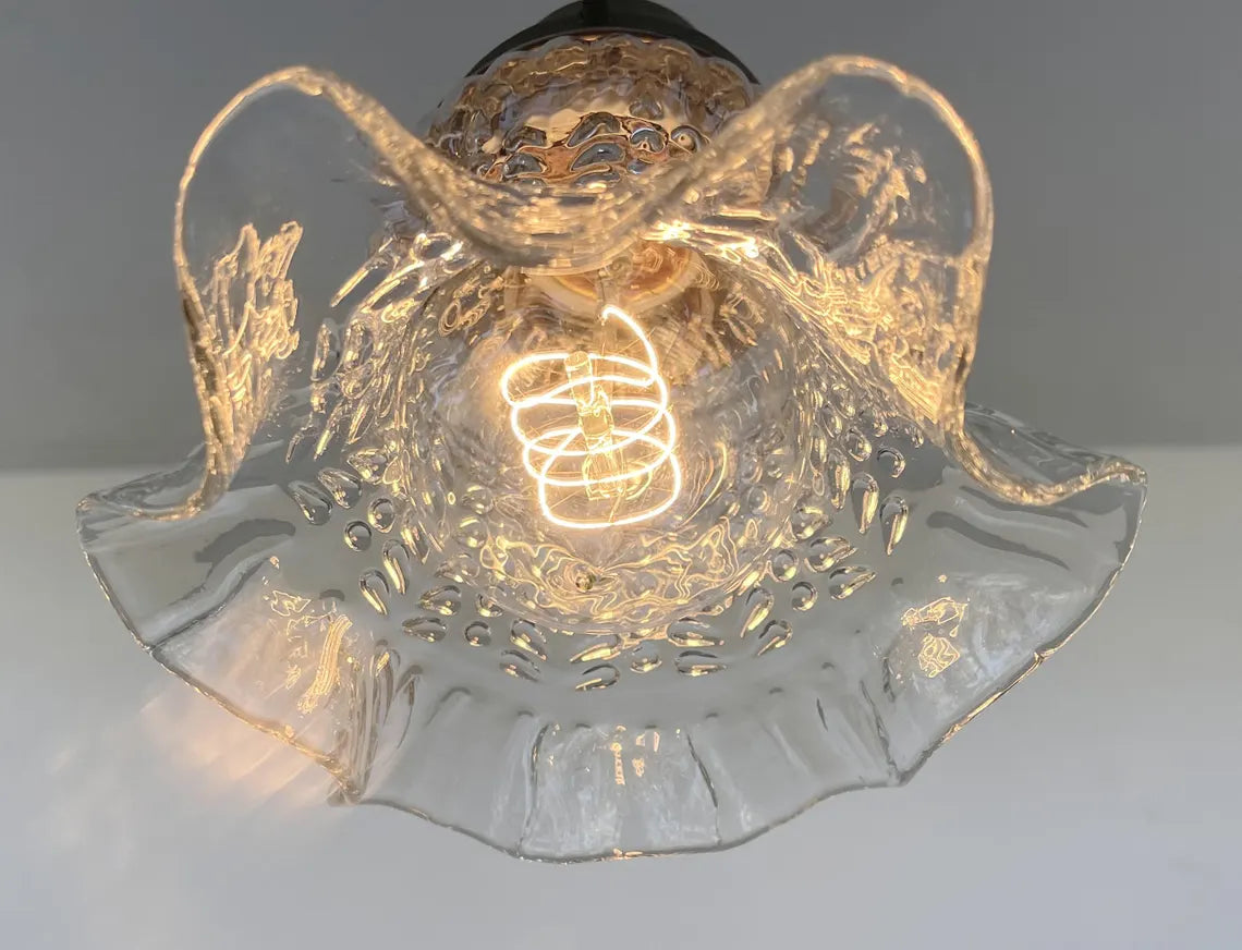 Delicate HOBNAIL RUFFLE 1930's Antique Glass Pendant