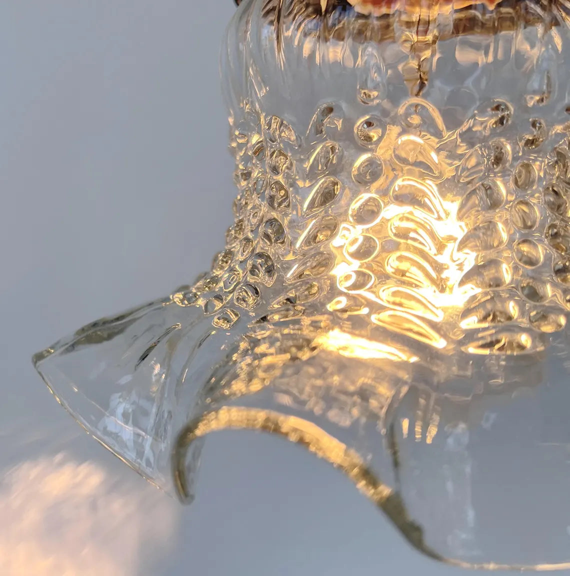 Delicate HOBNAIL RUFFLE 1930's Antique Glass Pendant