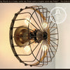 Rustic industrial 4-light wall fixture; metal cage design with exposed bulbs.

