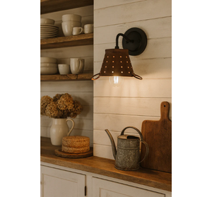 Rustic Copper Small Colander Farmhouse Wall Sconce