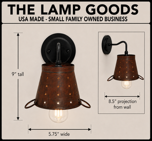 Rustic Copper Small Colander Farmhouse Wall Sconce