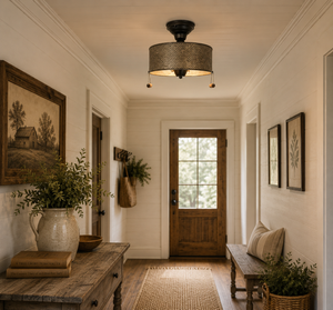 Rustic Galvanized Grain Sifter Style Flush Mount Ceiling Light