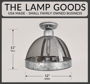 Rustic INDUSTRIAL Galvanized Screen Dome Flush Mount Cage Ceiling Light
