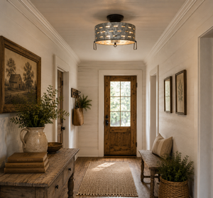 Rustic Perforated Galvanized Drum Flush Light