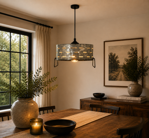 Rustic Perforated Galvanized Drum PENDANT CORD Light