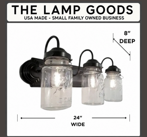 Rustic Vintage Mason Jar Quart BATHROOM Light Trio