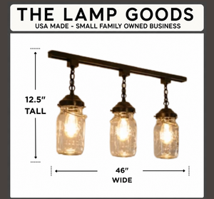 Rustic Vintage Mason Jar Quart TRACK LIGHT Chain Trio