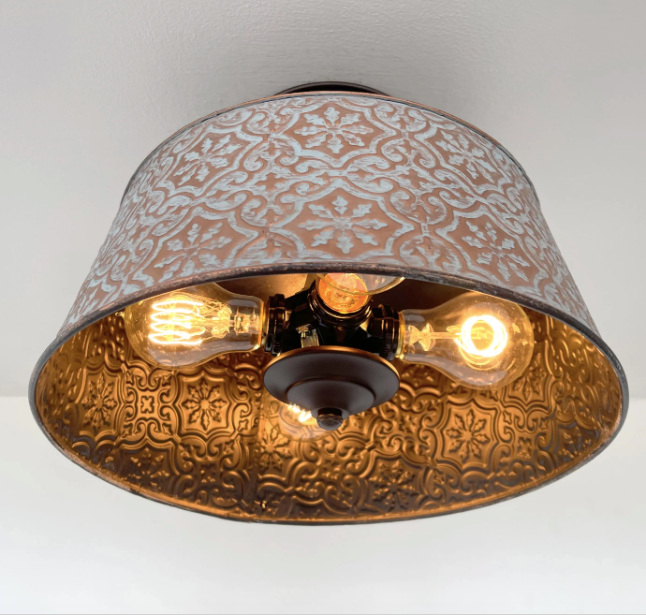 Ornate Copper Farmhouse Ceiling Light - 4 Bulb