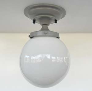 Modern Milk Glass GREY Ceiling Light Fixture of 8" Opal Glass Globe