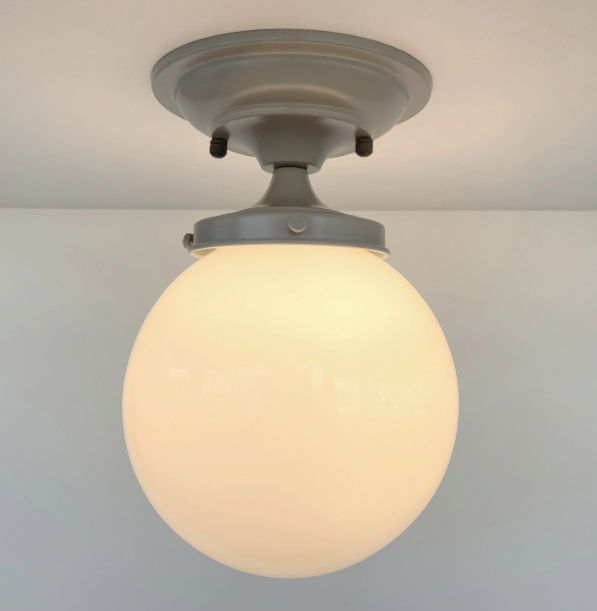 Modern Milk Glass GREY Ceiling Light Fixture of 8" Opal Glass Globe