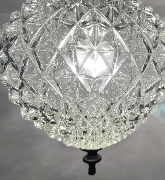 HIGH QUALITY DIAMOND 1950s Authentic Mid Century Antique Heavy Glass Ceiling Light