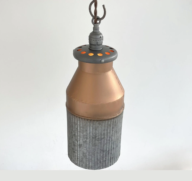 Rustic COPPER Farmhouse MILK CAN Barn Pendant Light Fixture