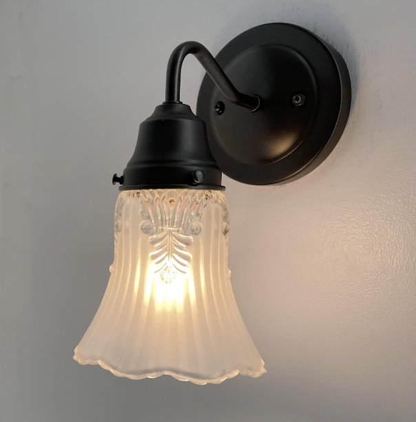 Vanity SCONCE Wall Light 1950s Fixture Frost & Clear Antique Vintage Glass - The Lamp Goods