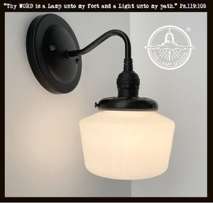 Small Schoolhouse Antique Milk Glass Wall Sconce Light