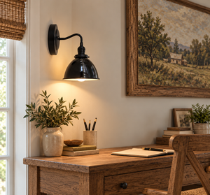 Small Black Enamel Farmhouse Wall Sconce Lighting