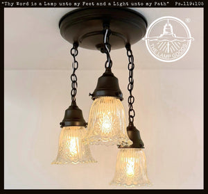 Antique Diamond Floral Flare Ceiling Light Trio - The Lamp Goods