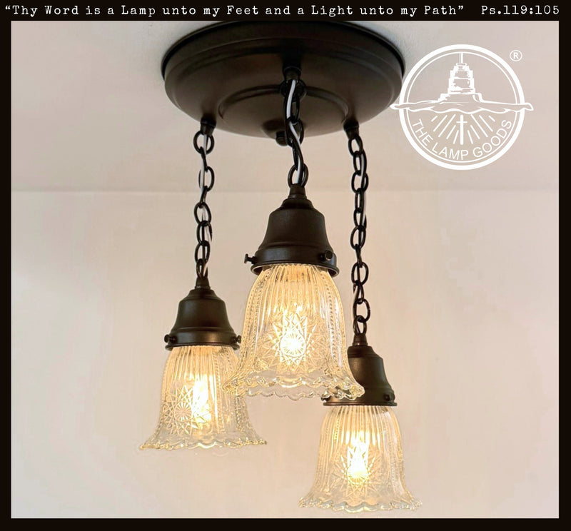 Antique Diamond Floral Flare Ceiling Light Trio - The Lamp Goods