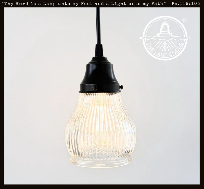 Clear Pear Holophane Pendant | 4.5" Width - The Lamp Goods