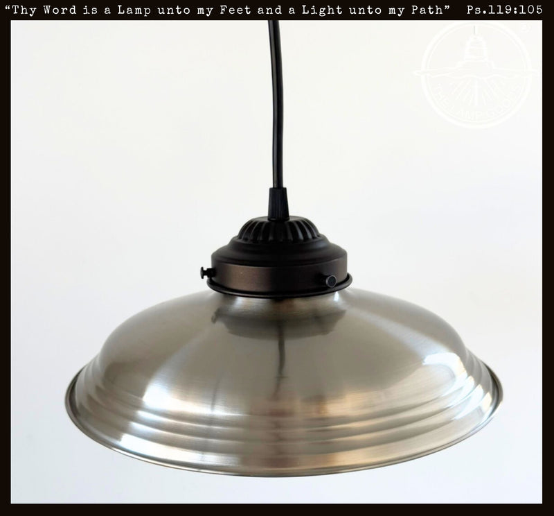 Classic Industrial Brushed Steel Dome Pendant Light | 10.5" Width - The Lamp Goods