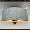Galvanized barn drum ceiling light, modern farmhouse style, three-light fixture from The Lamp Goods.
