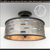 Farmhouse galvanized metal ceiling light fixture with cutout details.

