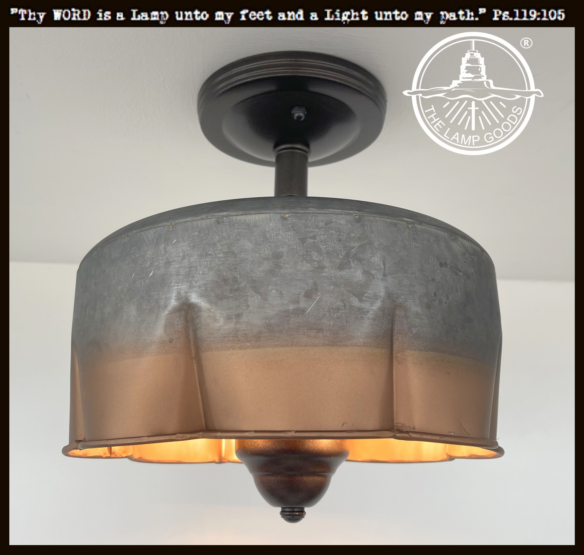 Galvanized Metal Ceiling Light with Copper Tone Accents