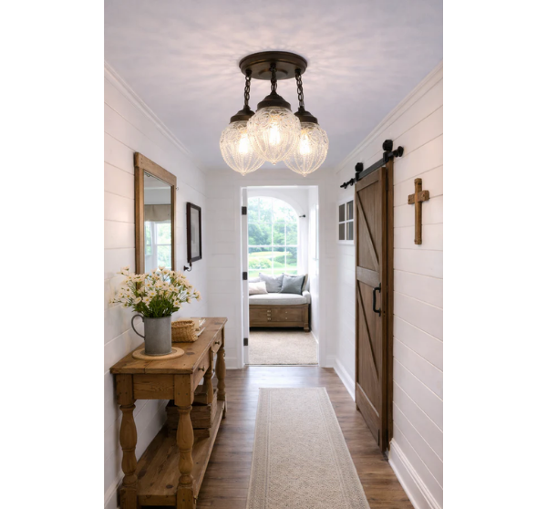 Victorian Embossed Ceiling Light Trio