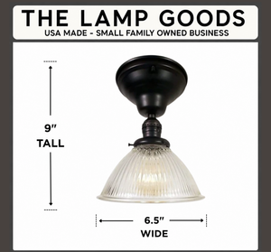 Vintage Factory Holophane Glass With Exposed Socket Light