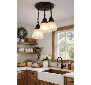 Vintage Frosted Clear Panel Ceiling Light Trio - The Lamp Goods