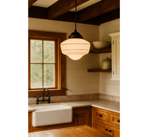 Vintage Gold Banded Schoolhouse Pendant
