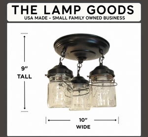 Vintage Mason Jar Pint LIGHT FIXTURE Chain Trio