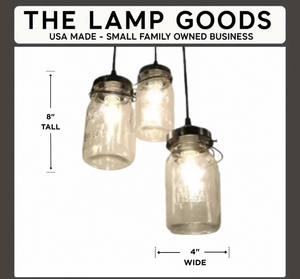 Vintage Mason Jar Quart Chandelier Pendant Light Trio