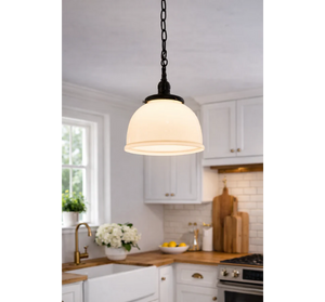 Vintage Milk Glass Schoolhouse Dome Pendant Light - The Lamp Goods