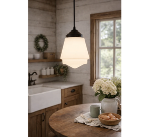 Vintage Milk Glass Stepped Bell Pendant Light - The Lamp Goods