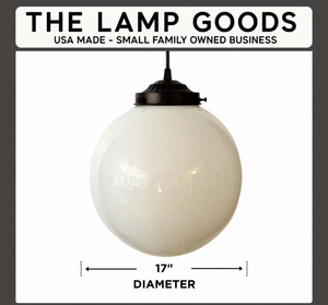 Vintage Opal Milk Glass PENDANT Light - 12" Globe - The Lamp Goods